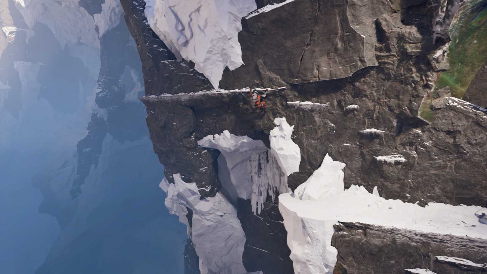 Ariane climbs a cliff in Aphelion
