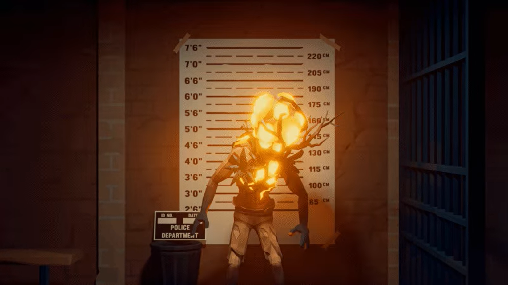 An orange mutant getting its mugshot taken in Pest'Off